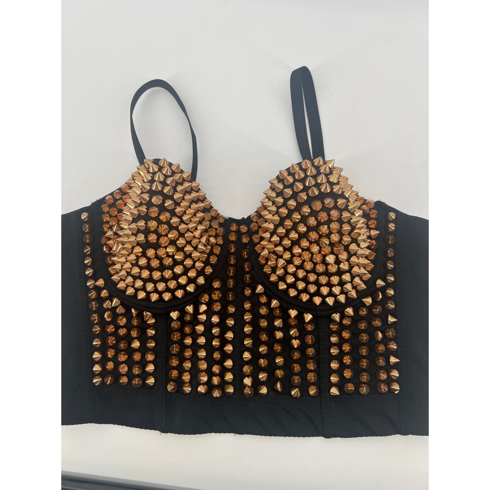 Black Spiked Bustier Crop Top Rose Gold Studded Punk Corset XL